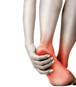 Heel pain in women on white. Pain concept