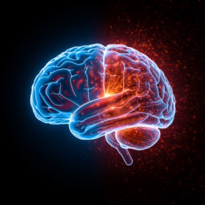 Abstract visualization of the prefrontal cortex with reduced cool-blue activation contrasted against bright amber reward circuitry firing — representing the Classic ADHD neurological pattern during non-preferred task conditions