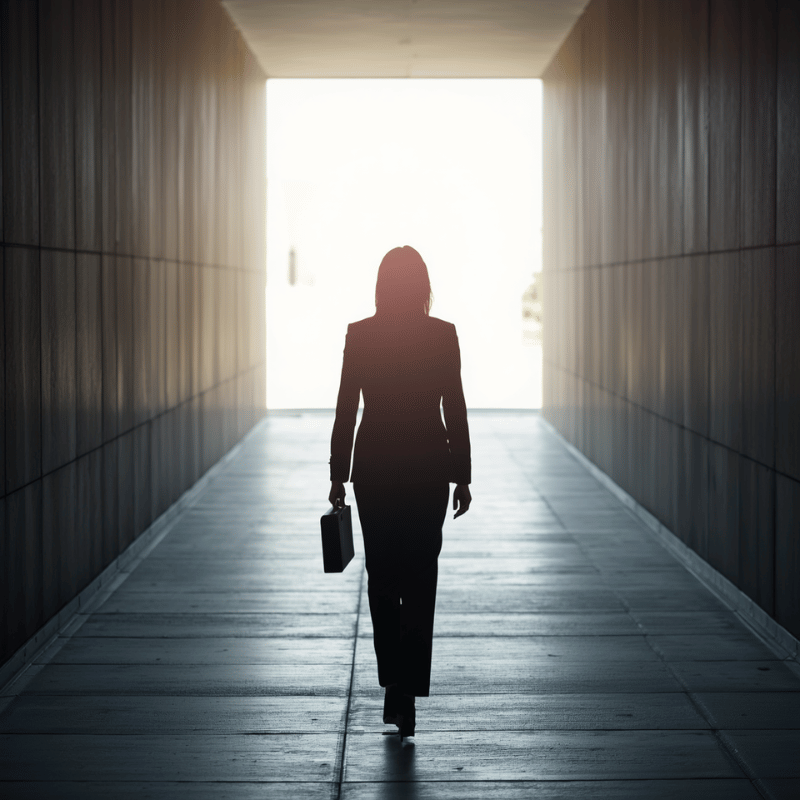 High-performing female founder reflecting on the demands of business success